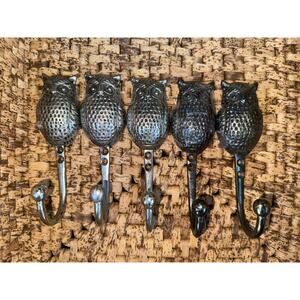 Lot Of 5 Owl Single Wall Hook Hanger Metal EUC